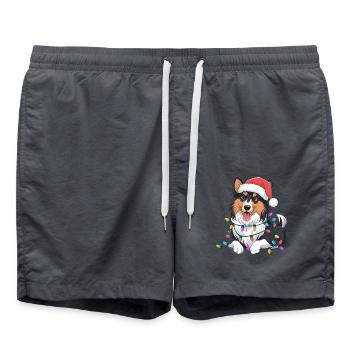 Collie Noël lumières Noël chiens cadeaux pour hommes - Short de bain - charbon - Devant - AI Model Male 185 light (185cm)