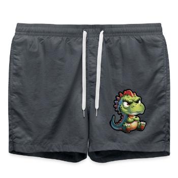 Grumpy Dino – Funny Cartoon Motif - Swim Trunks - anthracite - Front - AI Model Male 185 light (185cm)