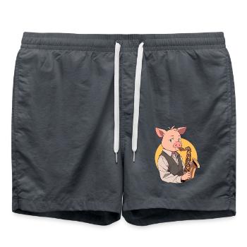 Saxophone Player Pig - Swim Trunks - anthracite - Front - AI Model Male 185 light (185cm)