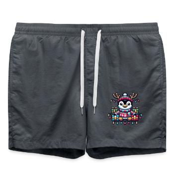 Pingouin joyeux avec des guirlandes lumineuses et des cadeaux - Short de bain - charbon - Devant - AI Model Male 185 light (185cm)