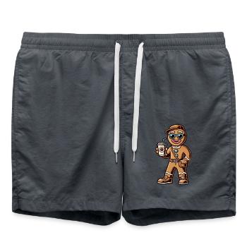 Funny gingerbread man with coffee for Christmas - Swim Trunks - anthracite - Front - AI Model Male 185 light (185cm)