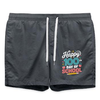 Happy 100th Day of School Colorful Costume Kids - Swim Trunks - anthracite - Front - AI Model Male 185 light (185cm)
