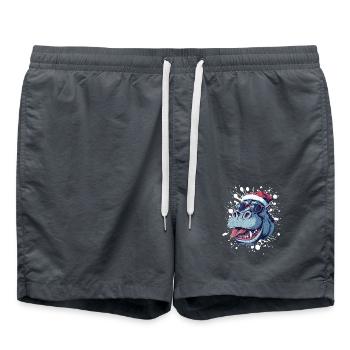 Nilpferd Weihnachten Lustig - Badeshorts - Anthrazit - Vorne - AI Model Male 185 light (185cm)