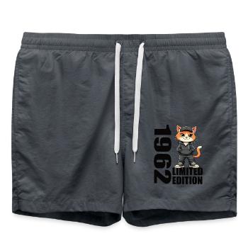 Limited Edition 1962 Birthday Born 1962 - Swim Trunks - anthracite - Front - AI Model Male 185 light (185cm)