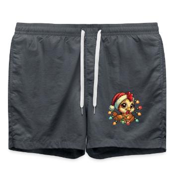 Funny Christmas Chicken with Fairy Lights - Swim Trunks - anthracite - Front - AI Model Male 185 light (185cm)