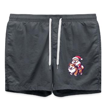 Border Collie Dog Santa Claus Cartoon - Swim Trunks - anthracite - Front - AI Model Male 185 light (185cm)