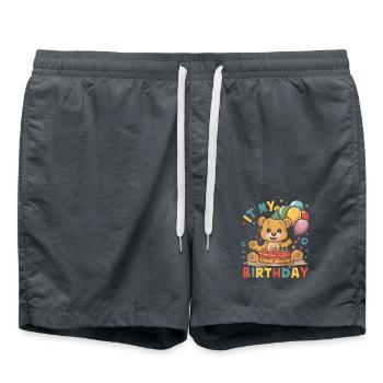 Lustige Dekorierter Geburtstagskuchen mit Kerze - Badeshorts - Anthrazit - Vorne - AI Model Male 185 light (185cm)