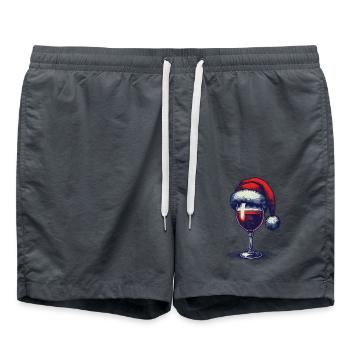Festive Christmas Wine Glass with Santa Hat - Swim Trunks - anthracite - Front - AI Model Male 185 light (185cm)