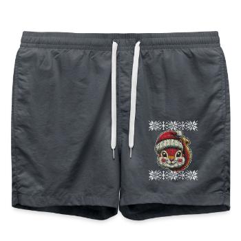 Niedliches Weihnachts-Eichhörnchen mit Mütze - Badeshorts - Anthrazit - Vorne - AI Model Male 185 light (185cm)