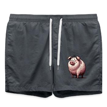 Pig Cartoon Hog Farm Animal - Swim Trunks - anthracite - Front - AI Model Male 185 light (185cm)