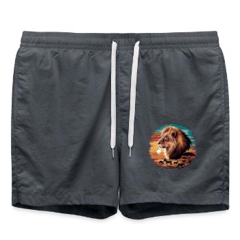 Majestätischer Afrikanischer Löwe Safari - Badeshorts - Anthrazit - Vorne - AI Model Male 185 light (185cm)