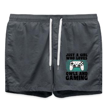 Gamer and Owls: Video Games and Night Wisdom - Swim Trunks - anthracite - Front - AI Model Male 185 light (185cm)