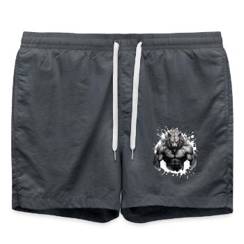 Wolf Muskeln Bodybuilding Beast - Badeshorts - Anthrazit - Vorne - AI Model Male 185 light (185cm)