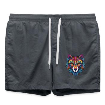 Wolf Portrait - Badeshorts - Anthrazit - Vorne - AI Model Male 185 light (185cm)
