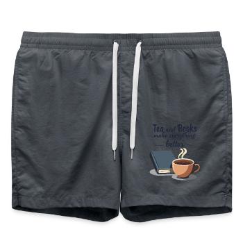 Citation sur le thé et les livres - Short de bain - charbon - Devant - AI Model Male 185 light (185cm)