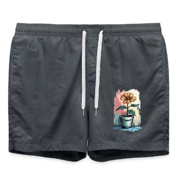 Blühende Schönheit – Vintage Blumenmotiv Blumentop - Badeshorts - Anthrazit - Vorne - AI Model Male 185 light (185cm)