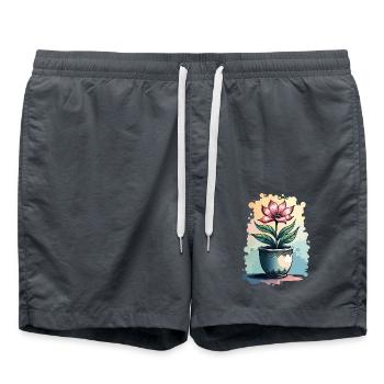 Blooming Beauty - Top floral à motif floral vintage - Short de bain - charbon - Devant - AI Model Male 185 light (185cm)