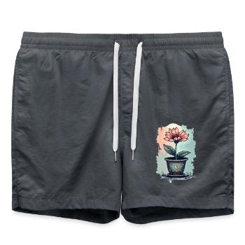 Blühende Schönheit – Vintage Blumenmotiv Blumentop - Badeshorts - Anthrazit - Vorne - AI Model Male 185 light (185cm)