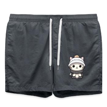 Chat Hiver Animal Bébé Bande Dessinée - Short de bain - charbon - Devant - AI Model Male 185 light (185cm)