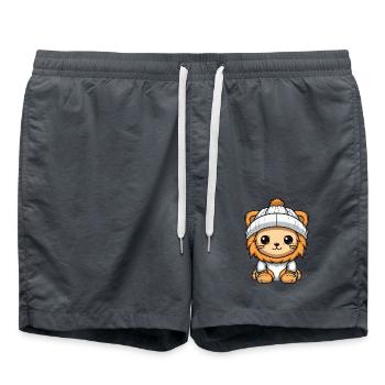 Lion Hiver Animal Bébé Bande Dessinée - Short de bain - charbon - Devant - AI Model Male 185 light (185cm)