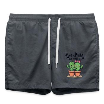 Love is Prickly – Süße Kaktus-Liebe für Paare - Badeshorts - Anthrazit - Vorne - AI Model Male 185 light (185cm)