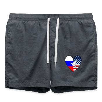 USA Russia Flag Heart Dove of Peace - Swim Trunks - anthracite - Front - AI Model Male 185 light (185cm)