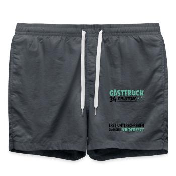 Guestbook 34 Birthday Sign Children's - Swim Trunks - anthracite - Front - AI Model Male 185 light (185cm)