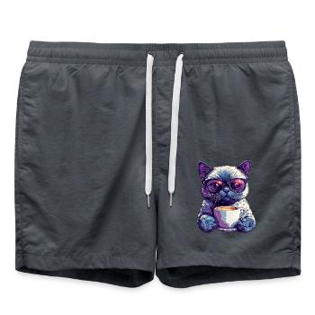 Cool cat with glasses & coffee flair - Swim Trunks - anthracite - Front - AI Model Male 185 light (185cm)