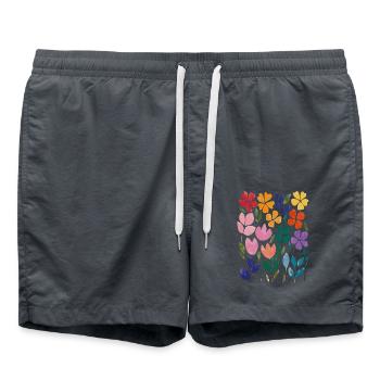 Matisse inspiriert: Blumenmuster im Aquarellstil - Badeshorts - Anthrazit - Vorne - AI Model Male 185 light (185cm)