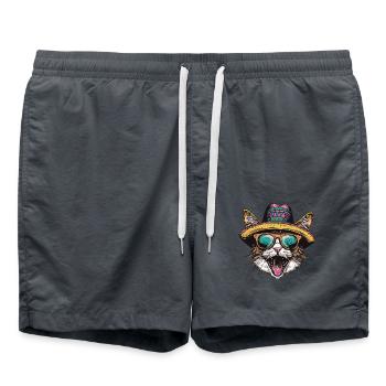 Katze Comic Lustig Sombrero - Badeshorts - Anthrazit - Vorne - AI Model Male 185 light (185cm)