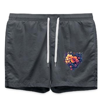 Herz aus stilisierten Blüten - Moderne Blumenkunst - Badeshorts - Anthrazit - Vorne - AI Model Male 185 light (185cm)