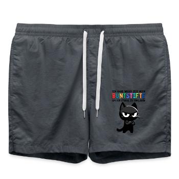 Genervte Katze & Buntstifte – Schulstart Hölle - Badeshorts - Anthrazit - Vorne - AI Model Male 185 light (185cm)