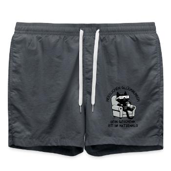 Herzlichen Glückwunsch - Geschenk ist im Katzenklo - Badeshorts - Anthrazit - Vorne - AI Model Male 185 light (185cm)
