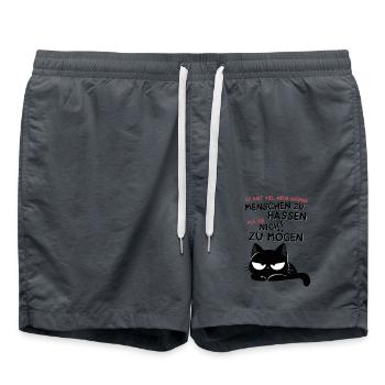 Schwarze Katze hasst Menschen – Zynisch & Lustig - Badeshorts - Anthrazit - Vorne - AI Model Male 185 light (185cm)