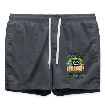 Gärtnern statt Mord – Schwarzer Humor mit Katze - Badeshorts - Anthrazit - Vorne - AI Model Male 185 light (185cm)