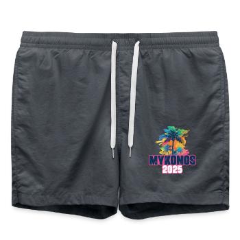 Mykonos 2025 Holiday Palm Trees - Swim Trunks - anthracite - Front - AI Model Male 185 light (185cm)