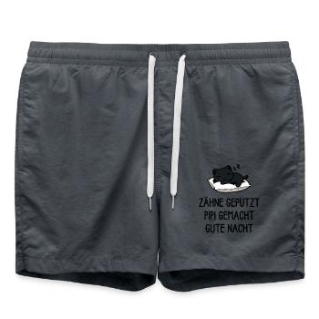 Zähne geputzt Gute Nacht - Kätzchen Schlafshirt - Badeshorts - Anthrazit - Vorne - AI Model Male 185 light (185cm)