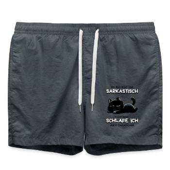 Schlafende schwarze Katze mit Sarkasmus-Vibe - Badeshorts - Anthrazit - Vorne - AI Model Male 185 light (185cm)