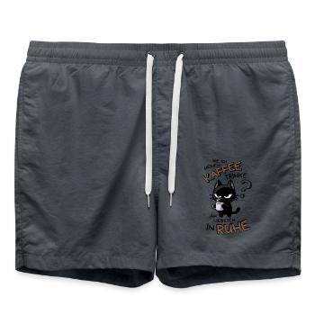 Kaffee und Ruhe – schwarze Katze am Limit - Badeshorts - Anthrazit - Vorne - AI Model Male 185 light (185cm)