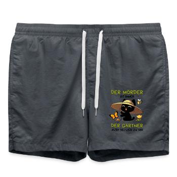 Der Gärtner ist der Mörder – schwarze Katze - Badeshorts - Anthrazit - Vorne - AI Model Male 185 light (185cm)