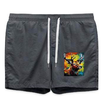 Hirsch Porträt - Badeshorts - Anthrazit - Vorne - AI Model Male 185 light (185cm)