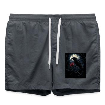 Raven Rose Moon Gloomy Gothic Black Crow - Swim Trunks - anthracite - Front - AI Model Male 185 light (185cm)