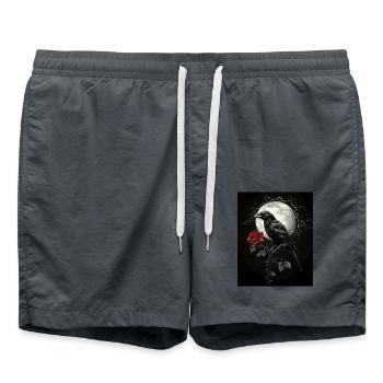 Raven Rose Moon Gloomy Gothic Black Crow - Swim Trunks - anthracite - Front - AI Model Male 185 light (185cm)