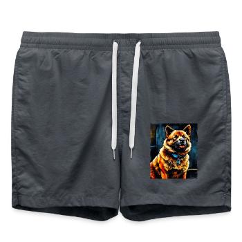 Akita Dog Portrait - Swim Trunks - anthracite - Front - AI Model Male 185 light (185cm)