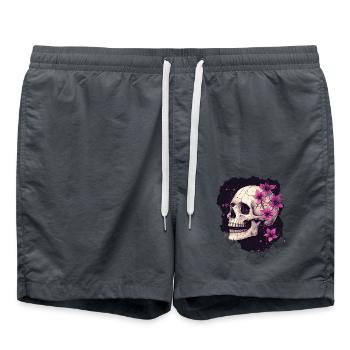 Verwitterter Schädel mit lila Blumen - Badeshorts - Anthrazit - Vorne - AI Model Male 185 light (185cm)