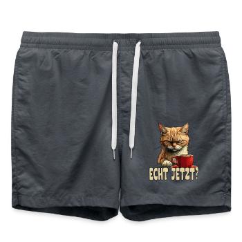 Lustige Katze mit Kaffee und Spruch - Badeshorts - Anthrazit - Vorne - AI Model Male 185 light (185cm)