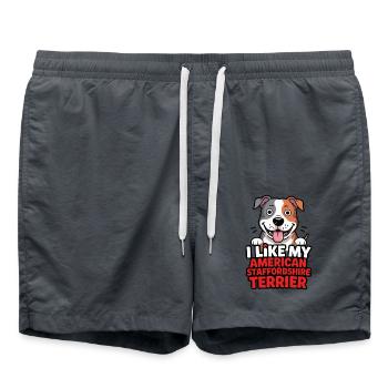 I like my American Staffordshire Terrier Hundelieb - Badeshorts - Anthrazit - Vorne - AI Model Male 185 light (185cm)