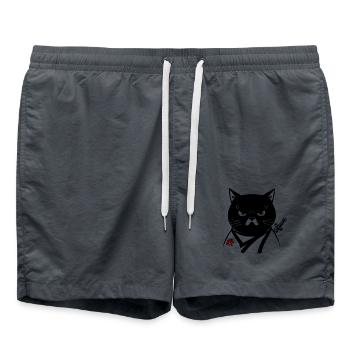 Le chat samourai, le chat Bushido - Short de bain - charbon - Devant - AI Model Male 185 light (185cm)