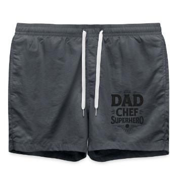 Dad Chef Superhero – Papa Koch Superheld - Swim Trunks - anthracite - Front - AI Model Male 185 light (185cm)