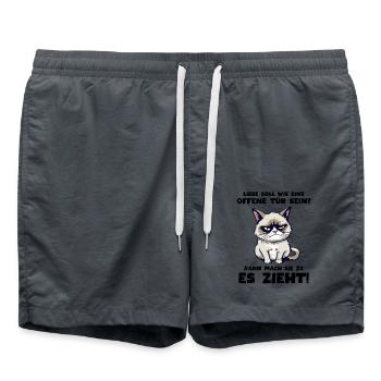Süße Grump Katze: "Liebe ist wie eine offene Tür" - Badeshorts - Anthrazit - Vorne - AI Model Male 185 light (185cm)